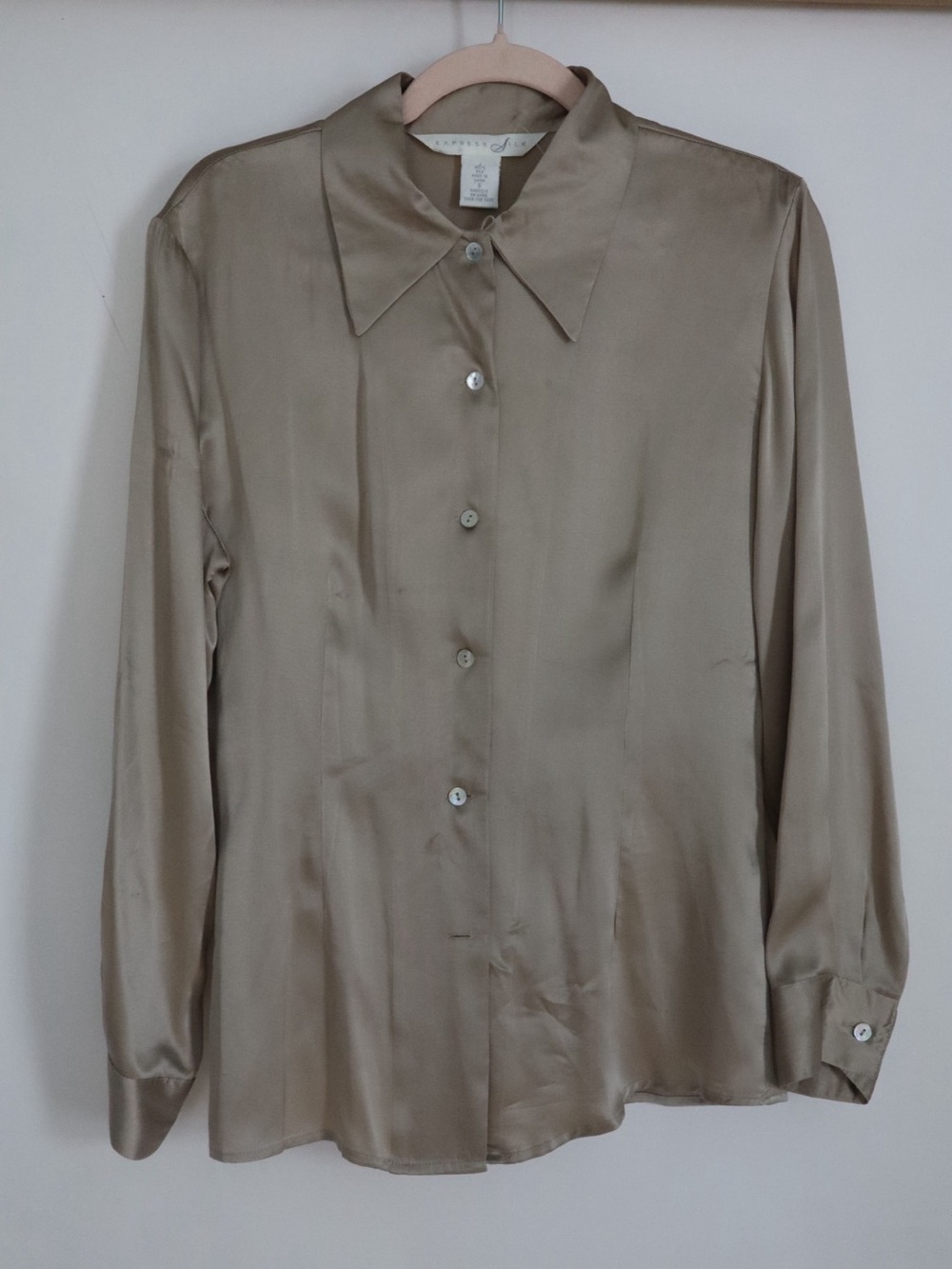 Express Silk Button-Down Shirt in Taupe